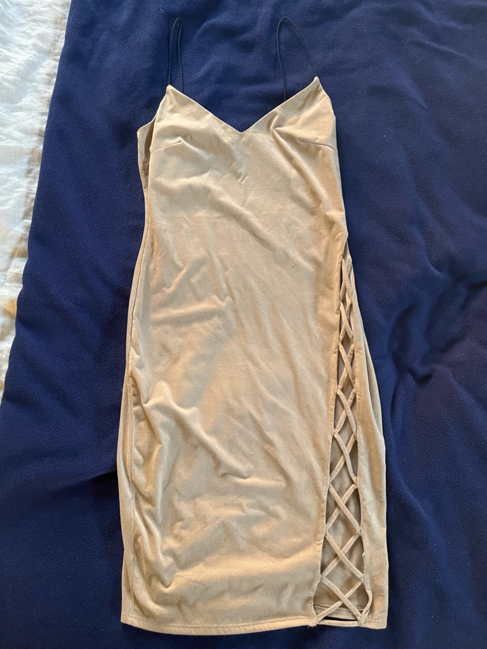 Beige Side-Lattice Bodycon mini skirt